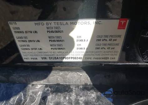 2013 Tesla Model S Performance from USA, damaged, VIN 5YJSA1CP9DFP06248